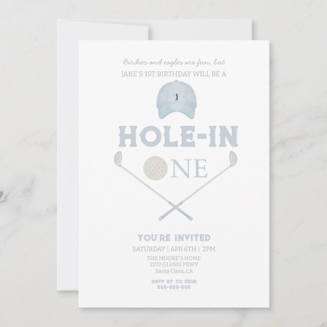 Blue Hole in One Golf Birthday Invitation (Front)