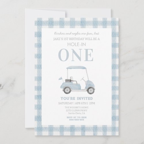 Blue Hole in One Golf Cart Birthday Invitation