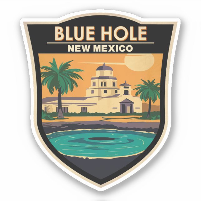 Blue Hole New Mexico Travel Art Badge Sticker (Front)