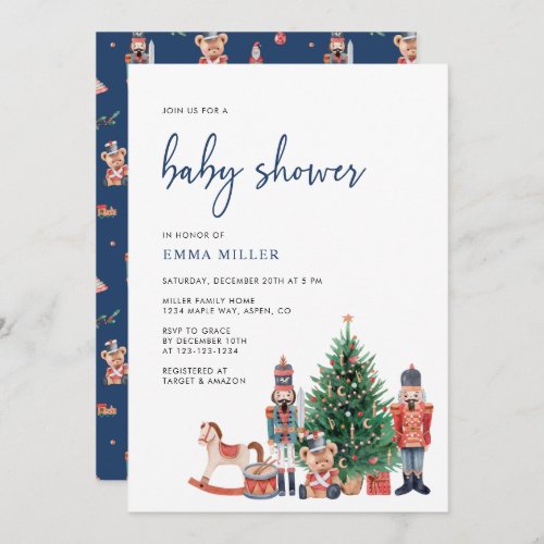 Blue Holiday Baby Shower Invitation