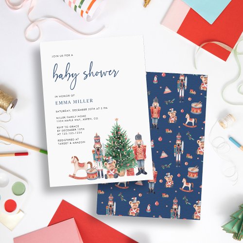 Blue Holiday Baby Shower Invitation