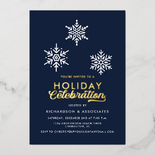 Blue Holiday Celebration Corporate Party Logo Foil Invitation