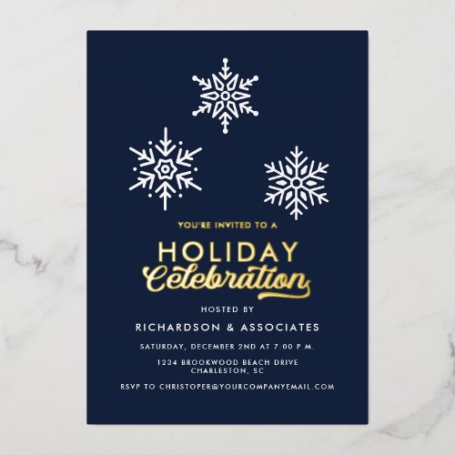 Blue Holiday Celebration Corporate Party Logo Foil Invitation
