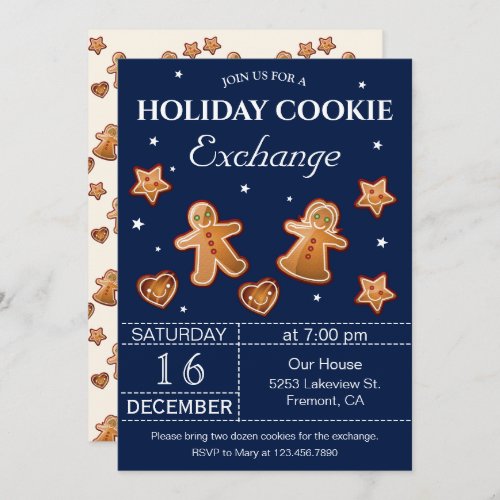 Blue Holiday Christmas Cookie Exchange Party Invitation