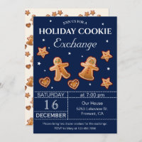 Blue Holiday Christmas Cookie Exchange Party Invitation