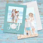 Blue Holiday Christmas Photo Watercolor Beach<br><div class="desc">This design features a Christmas photo card with a 2 two photo,  a fun cute beach,  a simple minimalist tropical,  brush script typography design,  with a turquoise blue watercolor,  with joy lettering,  at the beach,  a tropical Florida holiday photo card</div>