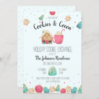 Blue Holiday Cookie Exchange Cookies & Cocoa Party Invitation