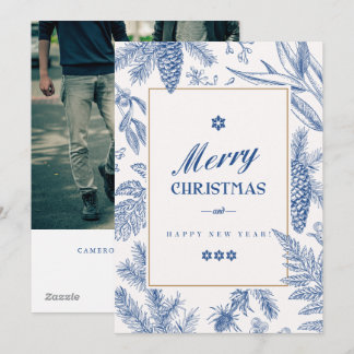 Blue Holiday Floral | LGBT Photo Holiday  Card