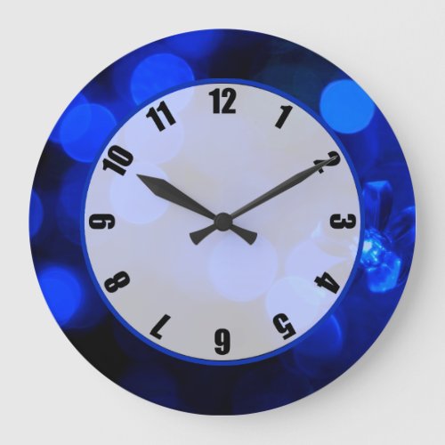 Blue Holiday Lights Large Clock