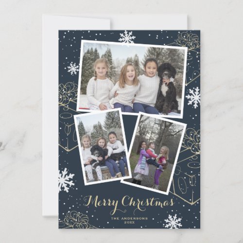 Blue Holiday Merry Christmas Gifts Photo Cards