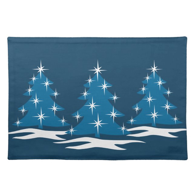 Blue Holiday Place Mats Christmas Trees Decor (Front)