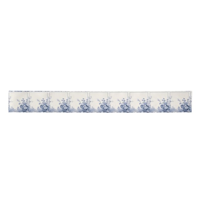 Blue Holiday Ribbon with French Floral Pattern (Front)