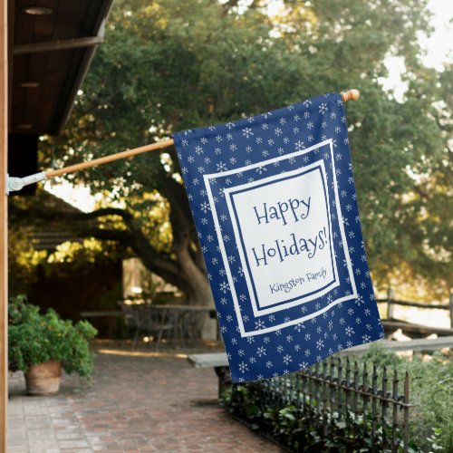 Blue Holiday Snowflake  House Flag