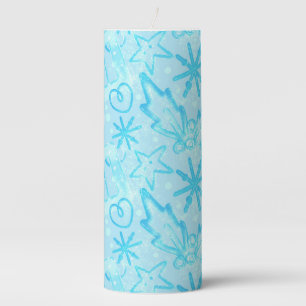 Blue Holiday Star and Heart Pattern Pillar Candle