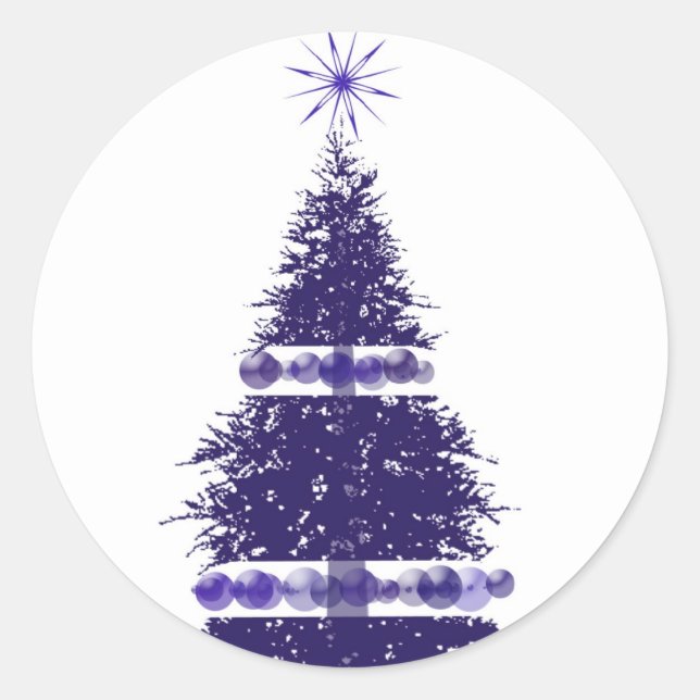 Blue Holiday Tree Christmas Greeting Card Stickers (Front)
