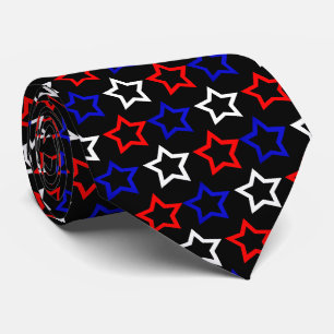 Blue Hollow Star Pattern Over Black Background Neck Tie