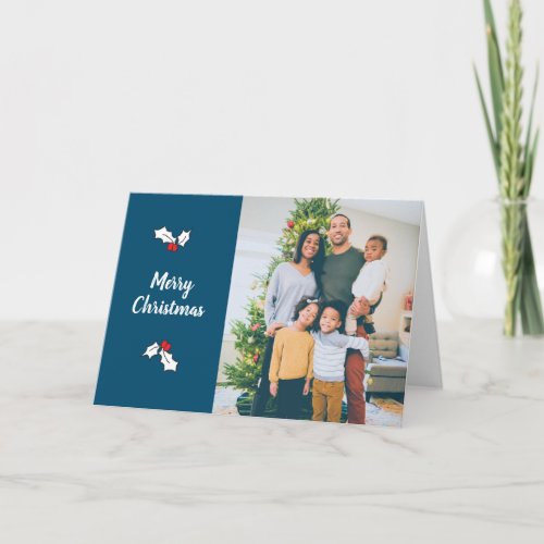 Blue Holly Berries Digital Photo Christmas Cards 