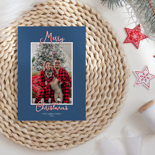 Blue Holly Jolly Merry Christmas Family Photo Holiday Card