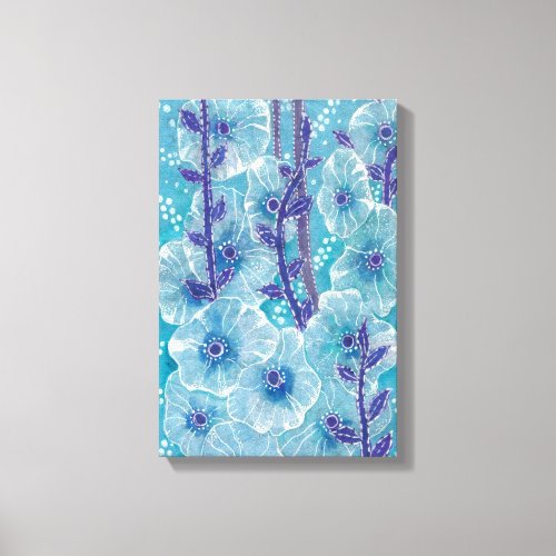 Blue Hollyhock Mallow Malva Flower Floral Painting Canvas Print