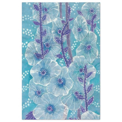 Blue Hollyhock Mallow Malva Flower Floral Painting Tissue Paper