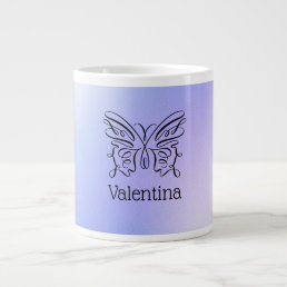 Blue Holographic Butterfly Monogram Name  Giant Coffee Mug