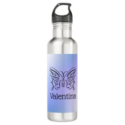 Blue Holographic Butterfly Monogram Name  Stainless Steel Water Bottle