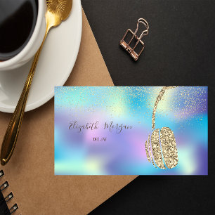 Blue Holographic Glitter Headphone DJ, Confetti Business Card