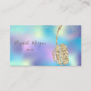 Blue Holographic Glitter Headphone DJ, Confetti Business Card