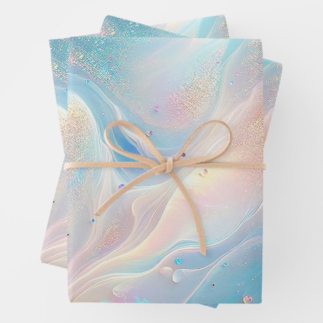 Blue Holographic Opal Gold Glitter Makeup, Beauty Wrapping Paper Sheets (In situ)