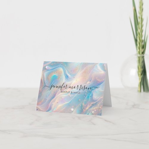 Blue Holographic Opal Gold Glitter Personalized Card