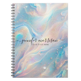 Blue Holographic Opal Gold Glitter Personalized Notebook