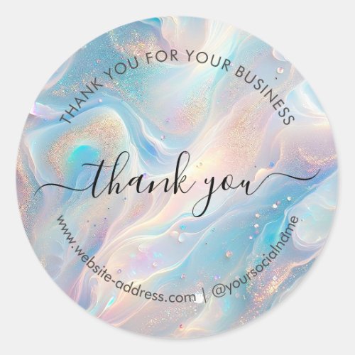 Blue Holographic Opal Gold Glitter Thank You Classic Round Sticker