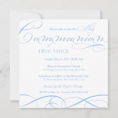 Blue Holy Communion Invite