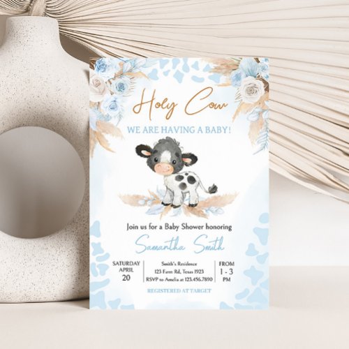 Blue Holy Cow Baby Shower  Invitation