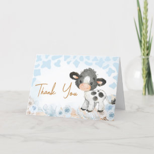 Blue Holy Cow Baby Shower  Letterpress Thank You Card