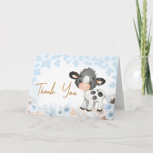 Blue Holy Cow Baby Shower  Thank You Card (Front)