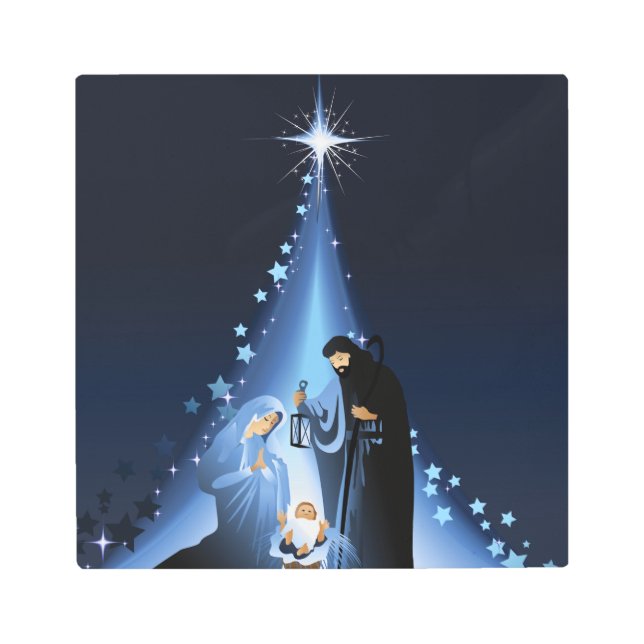 Blue Holy Night Christmas Nativity Metal Print (Front)