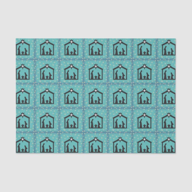 Blue Holy Night Christmas Nativity Tissue Paper (Front)