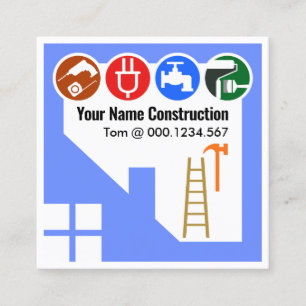 Blue Home Building Frame Handyman Square Business Card