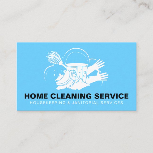 Blue Home Cleaning Service Janitorial Maid Business Card