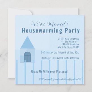 Blue Home & Fence Housewarming Party Invitation