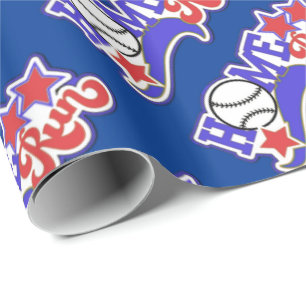 Blue Home Run Baseball Wrapping Paper
