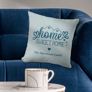 Blue Home Sweet Home Personalized Throw Pillow