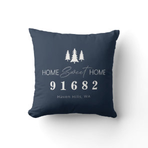 Blue Home Sweet Home Photo Zip Code Throw Pillow