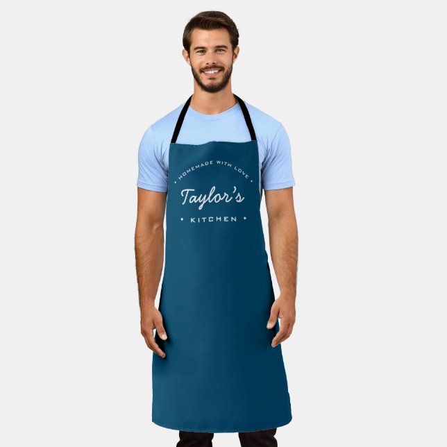 Blue Homemade with Love Personalized Kitchen Apron (Worn)