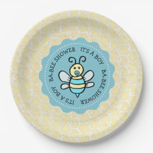 Blue Honey Bee Boy's Baby Shower Paper Plates