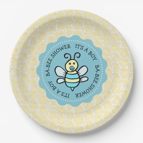 Blue Honey Bee Boys Baby Shower Paper Plates