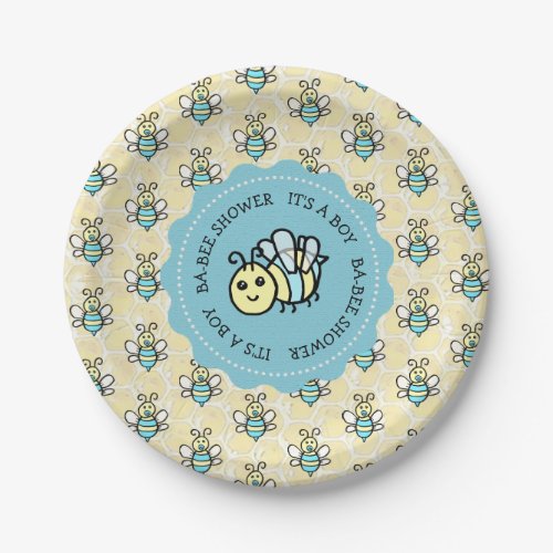 Blue Honey Bee Boys Baby Shower Paper Plates
