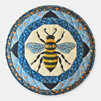 Blue Honey Bee Quilt Classic Round Sticker