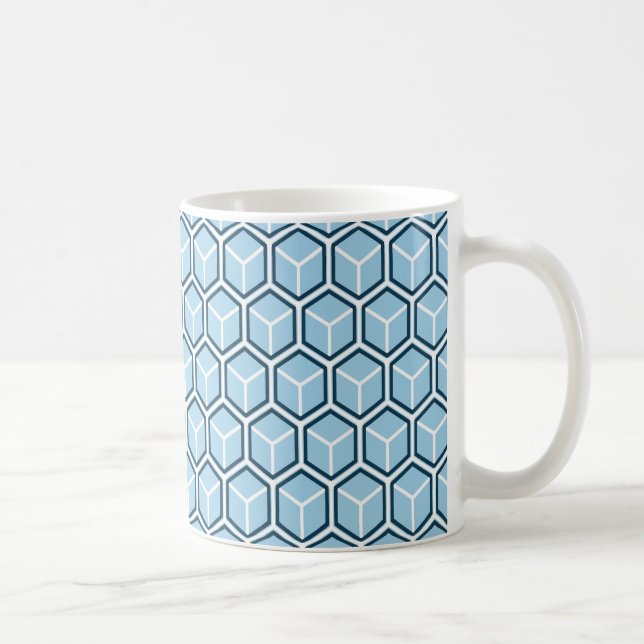 Blue Honeycomb Pattern Hot Drinks Mug (Right)